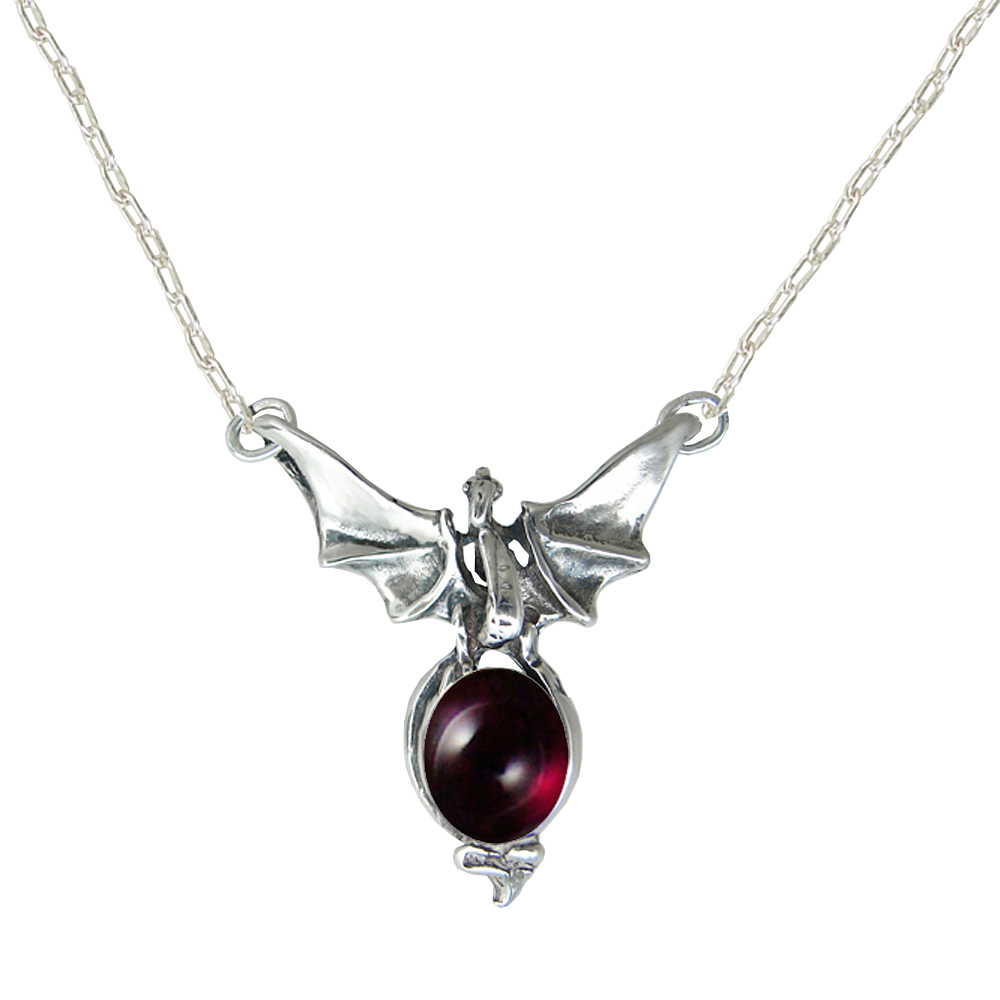 Sterling Silver Victory Dragon Necklace With Garnet